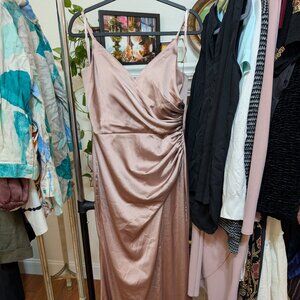 Revelry Satin Rose Gold Spaghetti Strap Bridesmaid Dress Size 10